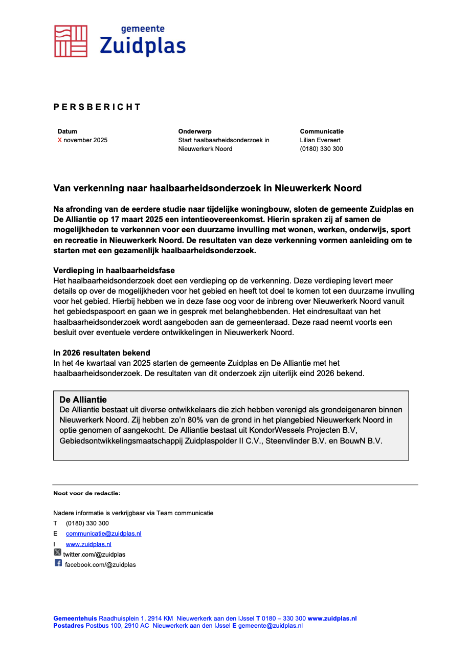PERSBERICHT_NIEUWERKERK_NOORD